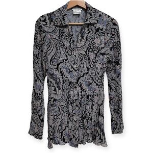 Alberto Makali Vine Print Crinkle Pleated Button Front Top Small